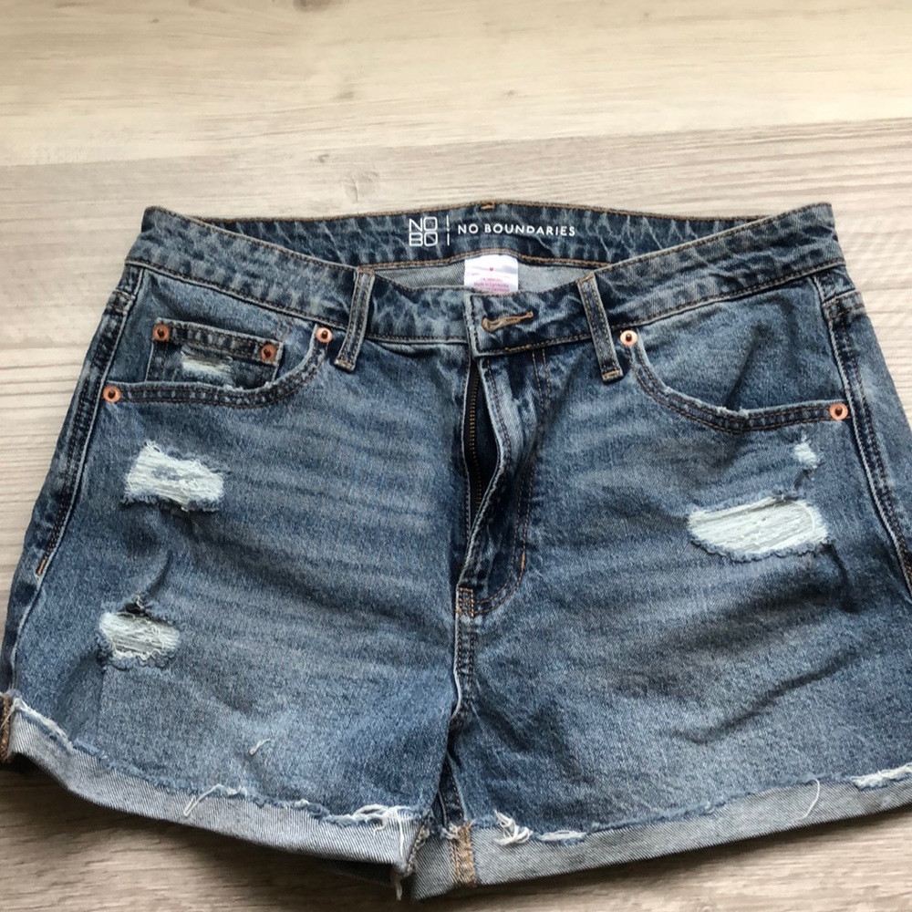 Distressed jean shorts